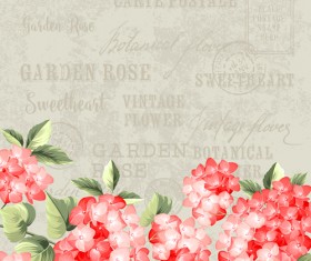 Flower with stamp vintage vectors material 10