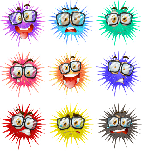 Funny bacterial smiles icons vector