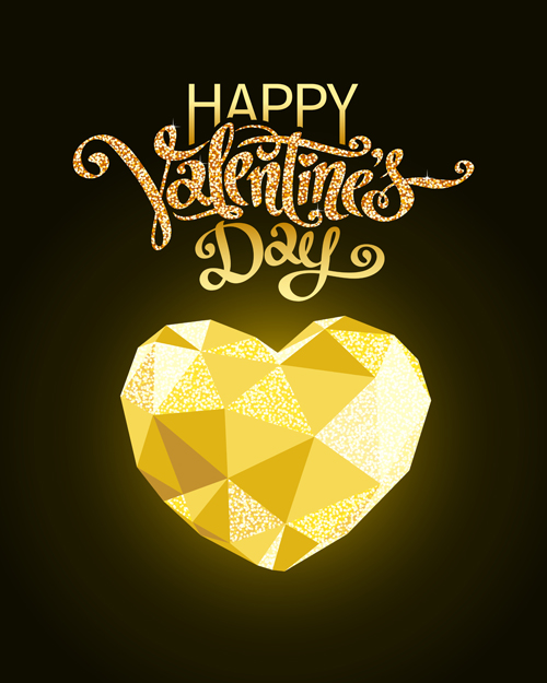 Geometric shapes heart with valentines day card vector