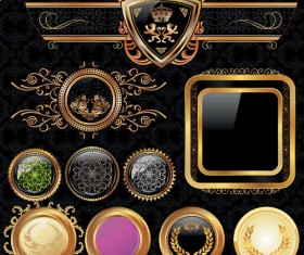 Golden frame with badge and labels luxury vector