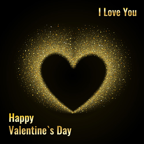 Golden glow valentines day card vector material