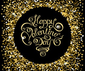 Golden heart frame valentines day card vector