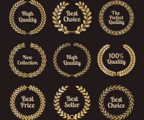 Golden laurel labels vector set