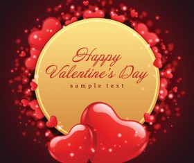 Golden ronund frame with red heart valentines card vector