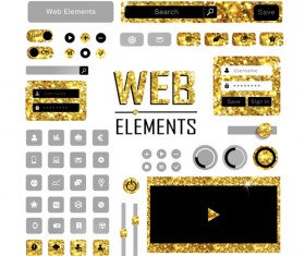 Golden styles web elements vector kit