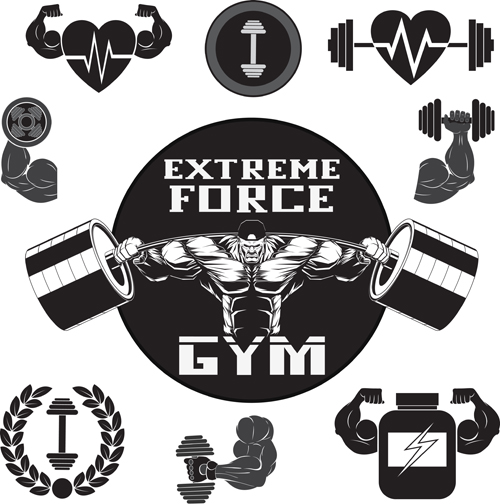 Gray with black gym labels vector 01
