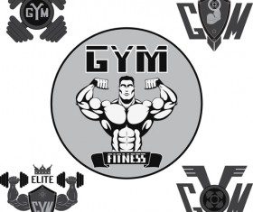 Gray with black gym labels vector 02