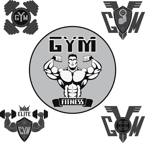 Gray with black gym labels vector 02