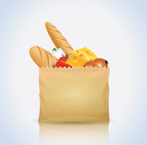 Grocery bag with food design vector 03