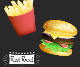 Hamburger with french potatoes vector material 01
