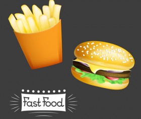 Hamburger with french potatoes vector material 02