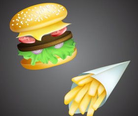 Hamburger with french potatoes vector material 03