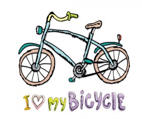 Hand drawn I love my bicycle design vector 01