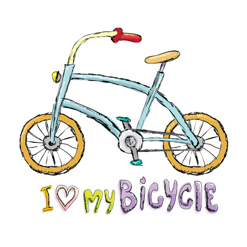 Hand drawn I love my bicycle design vector 02