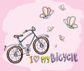 Hand drawn I love my bicycle design vector 03