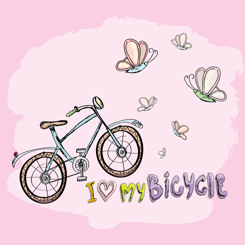 Hand drawn I love my bicycle design vector 03