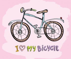 Hand drawn I love my bicycle design vector 07