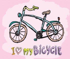 Hand drawn I love my bicycle design vector 09
