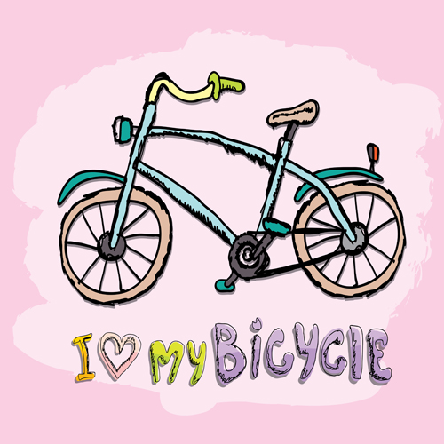 Hand drawn I love my bicycle design vector 09