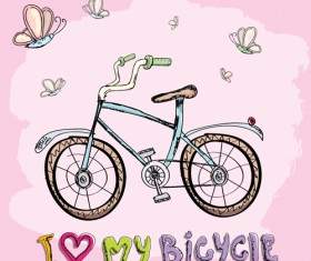 Hand drawn I love my bicycle design vector 10
