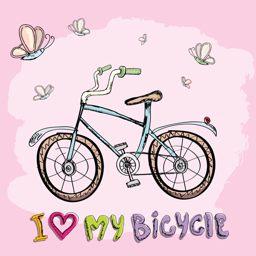 Hand drawn I love my bicycle design vector 10
