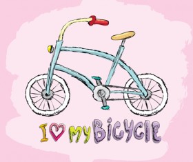 Hand drawn I love my bicycle design vector 11