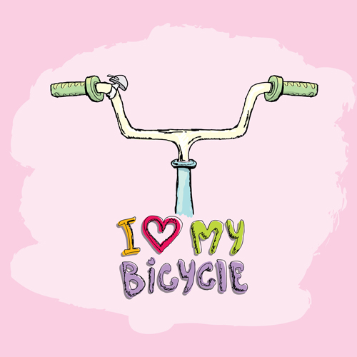 Hand drawn I love my bicycle design vector 12