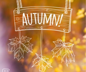 Hand drawn autumn elements with blurs background vector 01