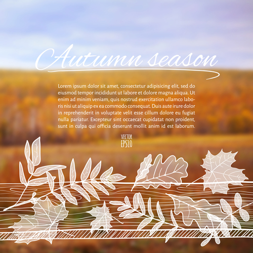 Hand drawn autumn elements with blurs background vector 02