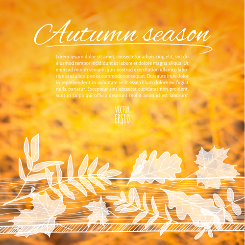 Hand drawn autumn elements with blurs background vector 03