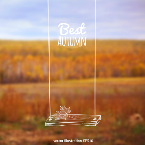 Hand drawn autumn elements with blurs background vector 06
