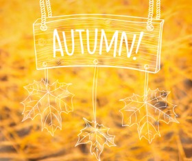 Hand drawn autumn elements with blurs background vector 07