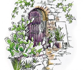 Hand drawn door design vector 01