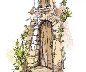 Hand drawn door design vector 02