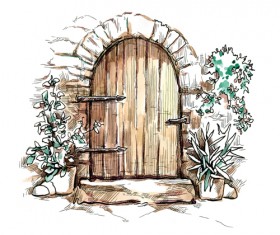 Hand drawn door design vector 03