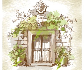 Hand drawn door design vector 04