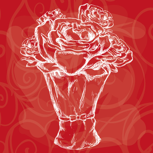 Hand drawn rose with valentines day background vector