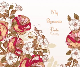 Hand drawn roses flowers vintage vector 01