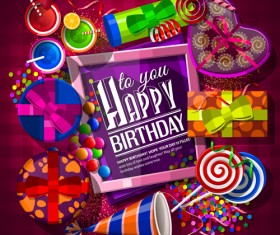 Happy birthday photo frame with gift boxs vector
