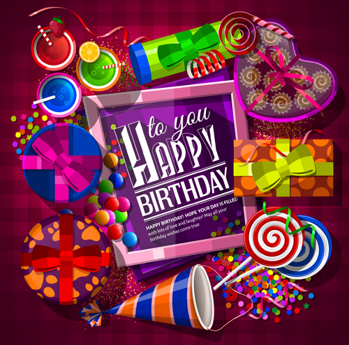 Happy birthday photo frame with gift boxs vector