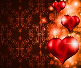 Heart hanging ornaments with Valentine day cards vector 01