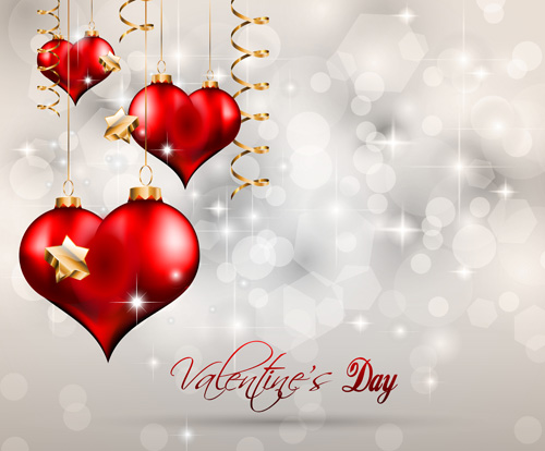 Heart hanging ornaments with Valentine day cards vector 02