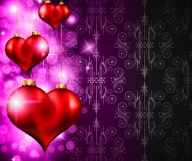 Heart hanging ornaments with Valentine day cards vector 03