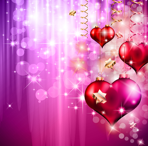 Heart hanging ornaments with Valentine day cards vector 04