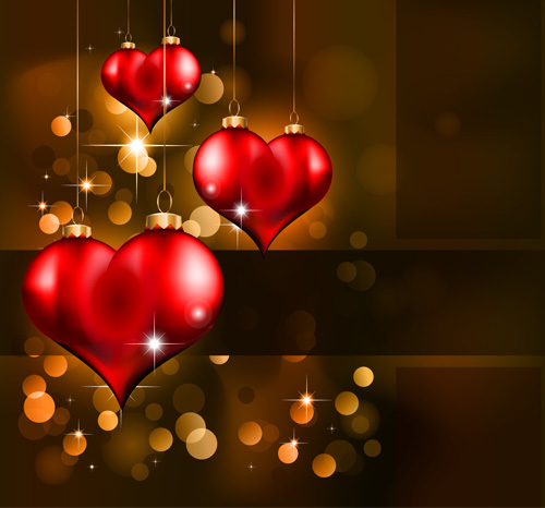 Heart hanging ornaments with Valentine day cards vector 07