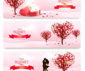 Heart tree with valentine day banners vector set