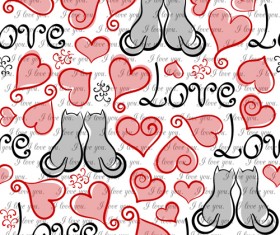 Heart with cat valentines day seamless pattern vector 01