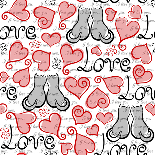 Heart with cat valentines day seamless pattern vector 01