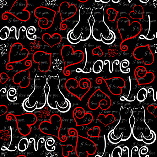 Heart with cat valentines day seamless pattern vector 02