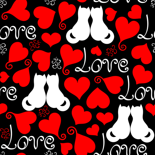Heart with cat valentines day seamless pattern vector 03
